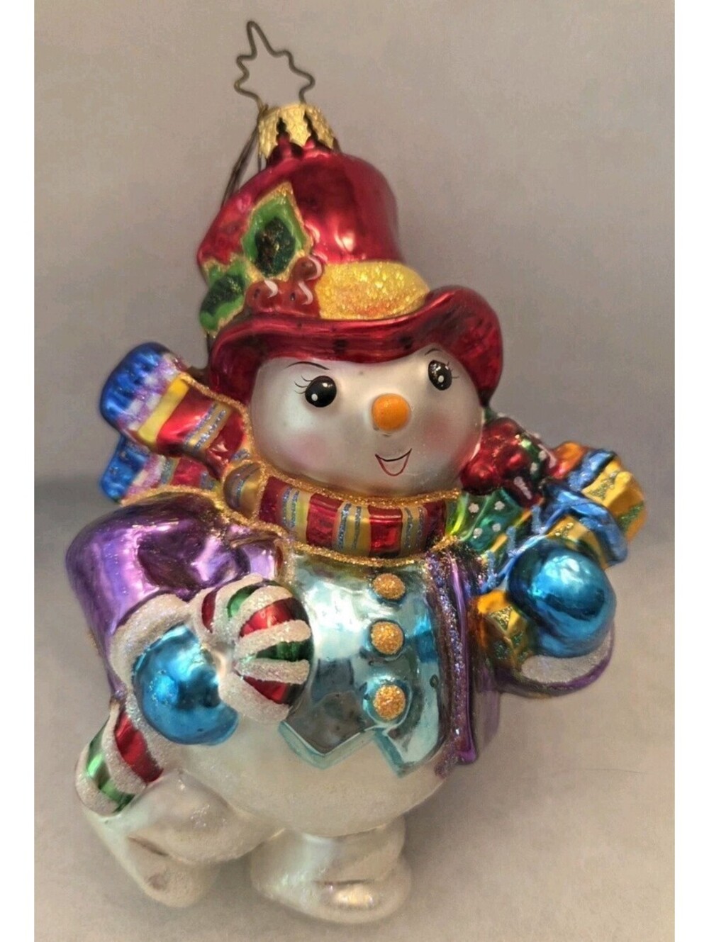Christopher Radko Dapper Drifty Frosty Snowman Glass Handpainted Ornament, Mint